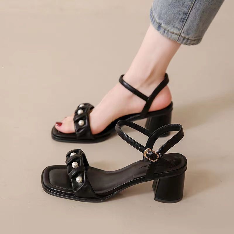 Soft leather French women's sandals summer new designer sandals fashionable multifunctional fairy thick heel high-heeled women's sandals
