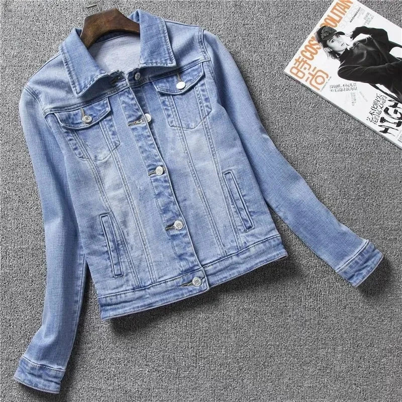 Autumn Womens Casual Denim Jacket Womens Long-Sleeved Single-Breasted Jeans Jacket Womens Short Top 250616