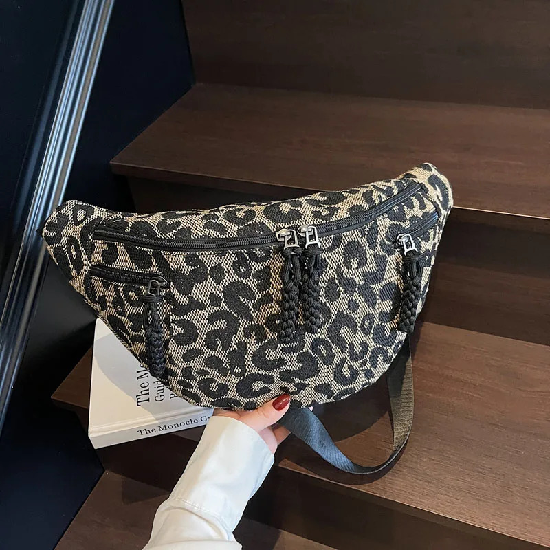 Fashion Leopard Print Waist Bag Street Trend Fanny Pack Woman Chest Packs Nylon Belt Bag Female Shoulder Crossbody Bags 250614