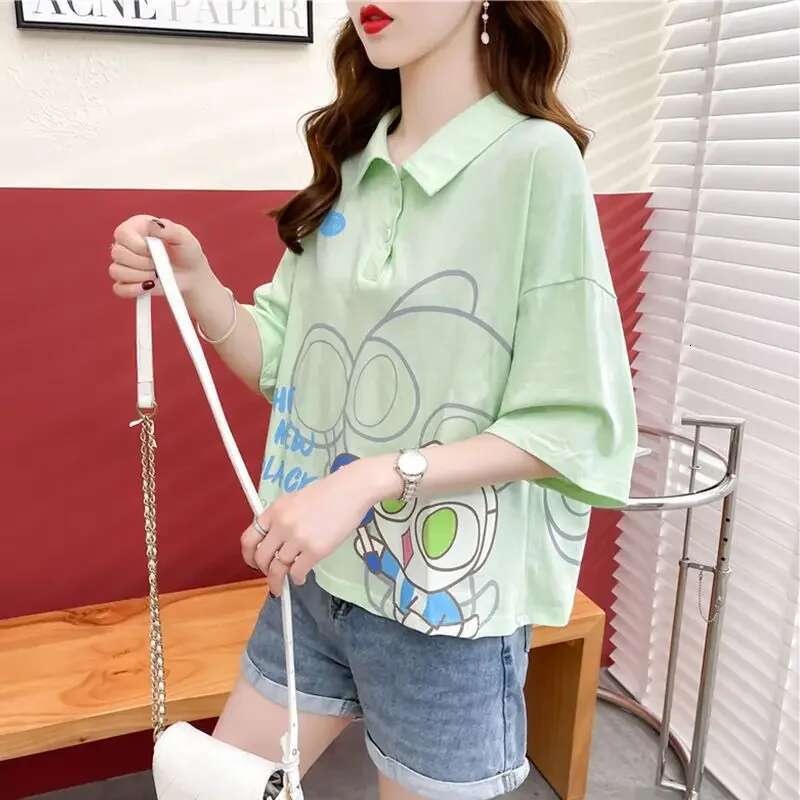 Summer Outfit Womens Polo Shirts Graphic Female Tee Original Fashion 2025 Polyester Pretty Korean Style Clothing New T-shirts