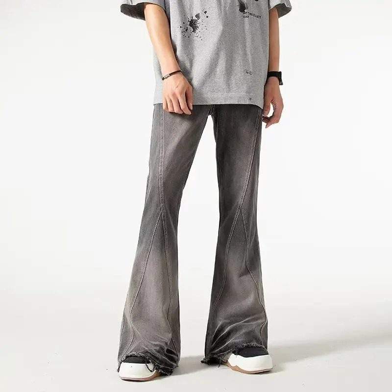 Trashy Y2K 2000S Streetwear Vintage Grey Baggy Flared Jeans Pants For Men Clothes Hip Hop Long Trousers Pantalones Hombre 250616
