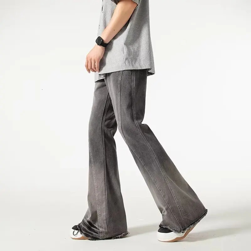 Trashy Y2K 2000S Streetwear Vintage Grey Baggy Flared Jeans Pants For Men Clothes Hip Hop Long Trousers Pantalones Hombre 250616