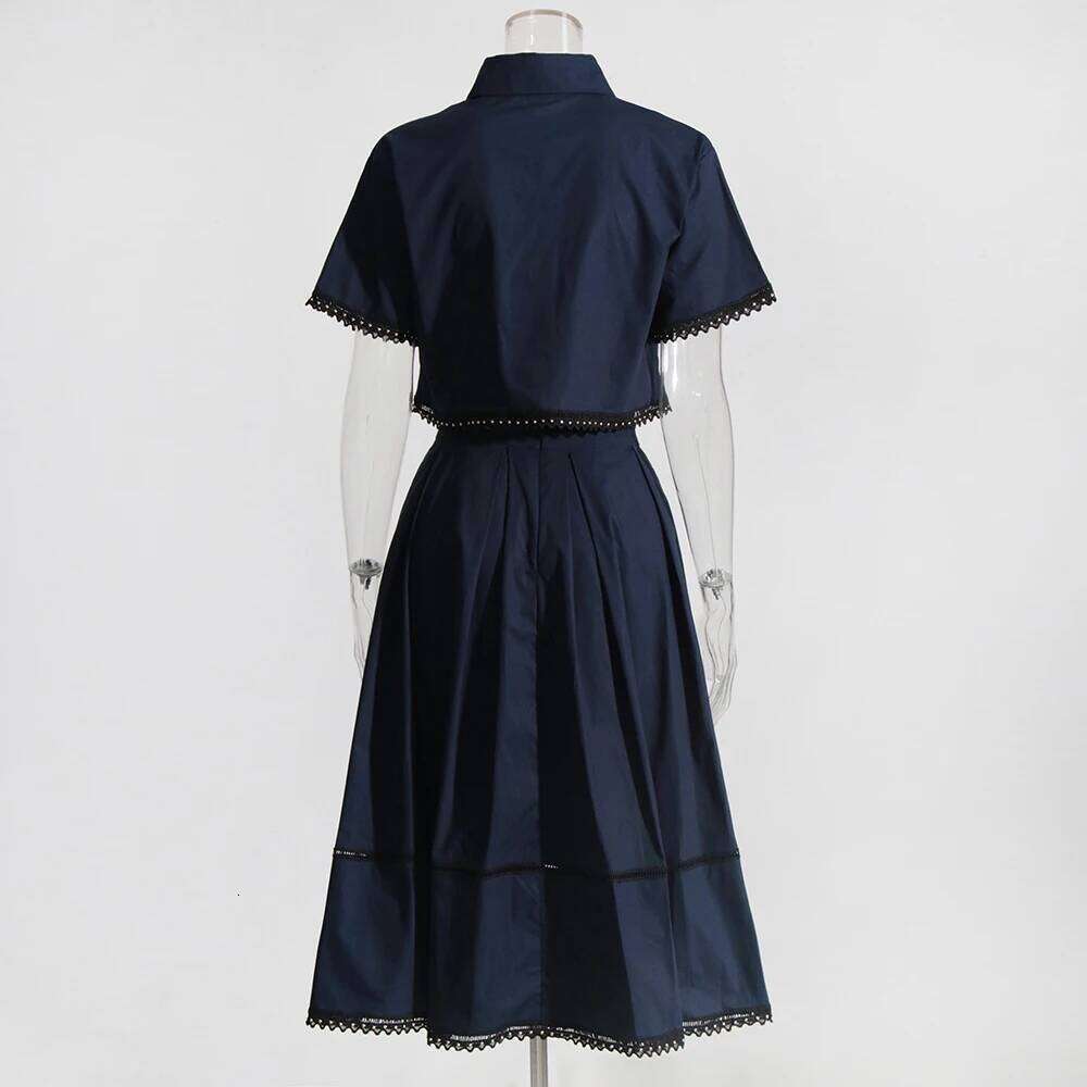Designer Clothing 2025 Solid Two Piece Sets For Women Lapel Short Sleeve Shirt High Waist Spliced Folds Minimalist Set Female Fashion