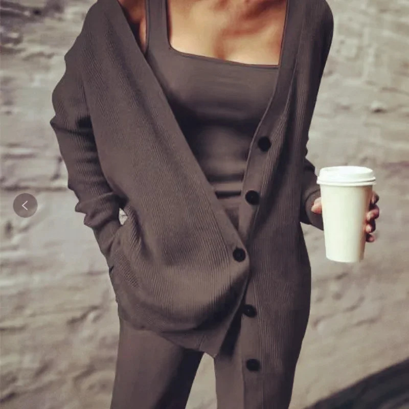 Autumn and Winter Womens Cross-border Knitting Western Womens Jacket Vest Pants Three-piece Set 250616