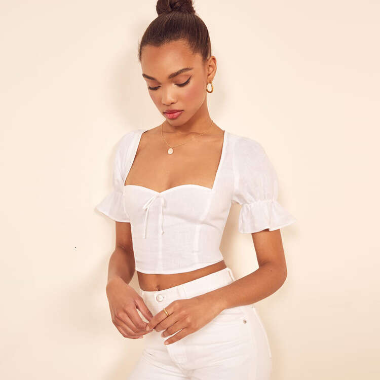 Promdress Robe De Designer Luxury Dress Women Dresses Womens Dress No.061#white Cotton Linen Ref2025 Summer Square Neck Short Sleeve Crop Top