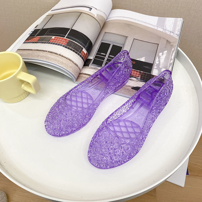 Anti slip crystal shoes transparent women's sandals summer outdoor wedge women's sandals designer sandals women's flat hole shoes