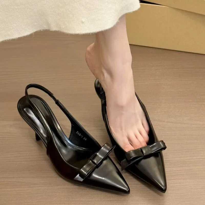 2025 Modern Office Shoes for Women Black Wedding Slingback Pointed Toe Butterfly Decoration Female High Heeled Sandals Z250617