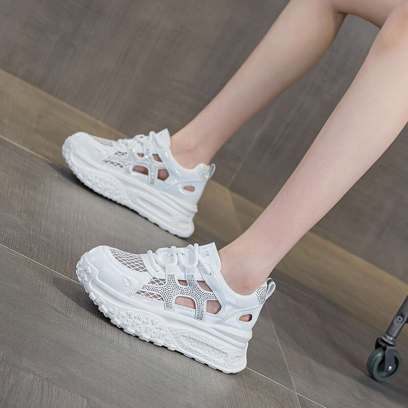 Hollow Breathable Mesh Dad Shoes New 2025 Summer New Thick-Soled Versatile Casual Sports Super Popular White Sneakers For Women