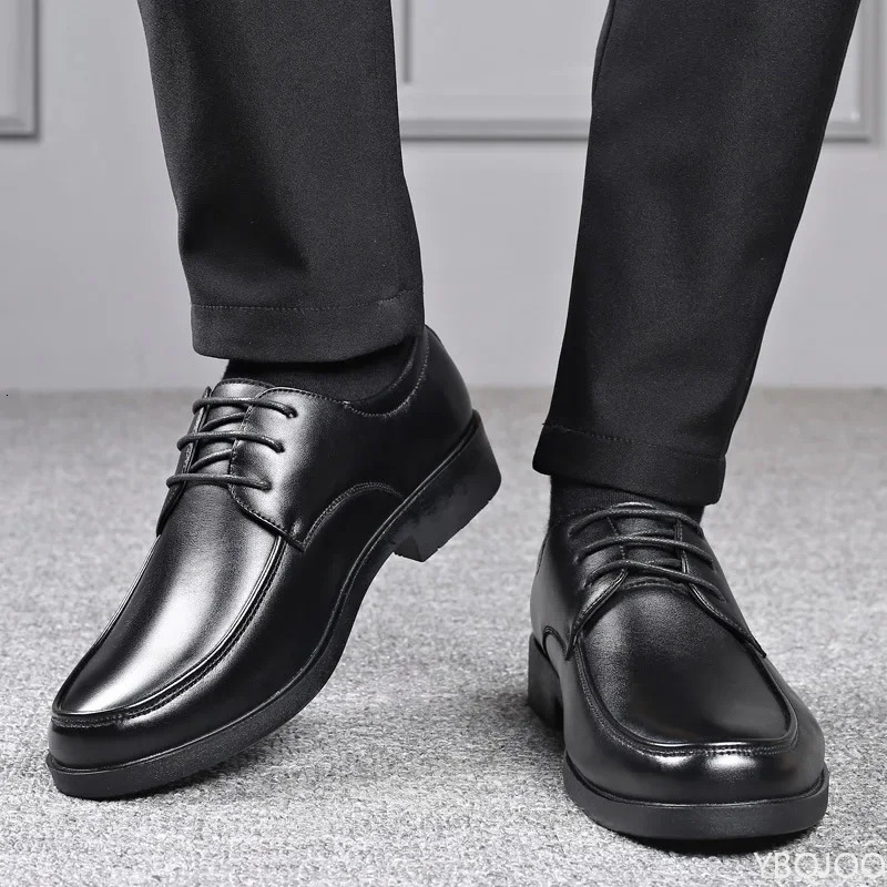 Mens business Shoes Round headed formal leather shoes Black casual work shoe Non slip lace up Male Loafers Zapatos Homme 250613
