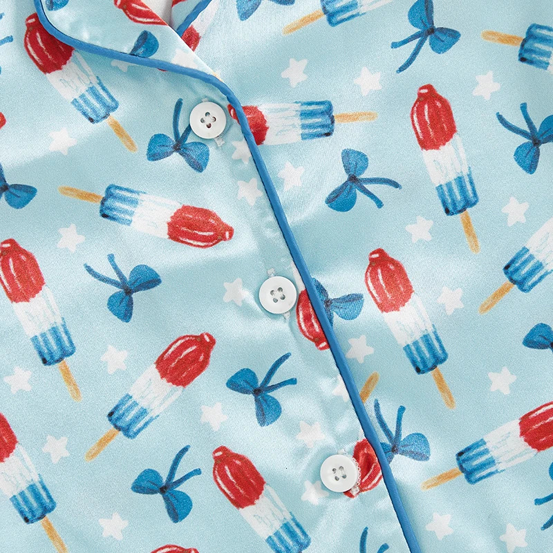 Women s American Flag Print Pajama Set with Bow Detail and Button-Up Shirt Short Sleeves and Elastic Waist Shorts for 250617