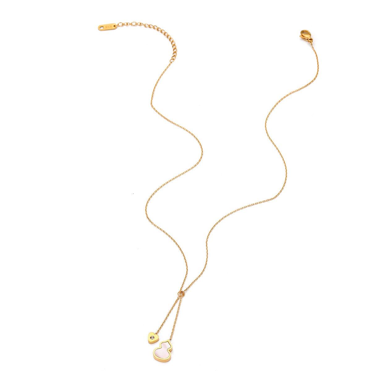 Light Fashion Simple Tassel Inlaid Dia Heart Mother-of-Pearl Gourd Necklace for Women High-End Titanium Steel Jewelry