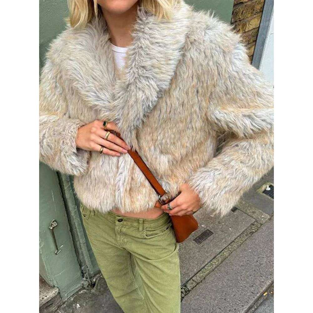 Fur Solid Women Jacket Turn-down Collar Long Sleeve Female Coats 2024 Autumn Winter Single Breasted Loose Warm Casual Lady Top