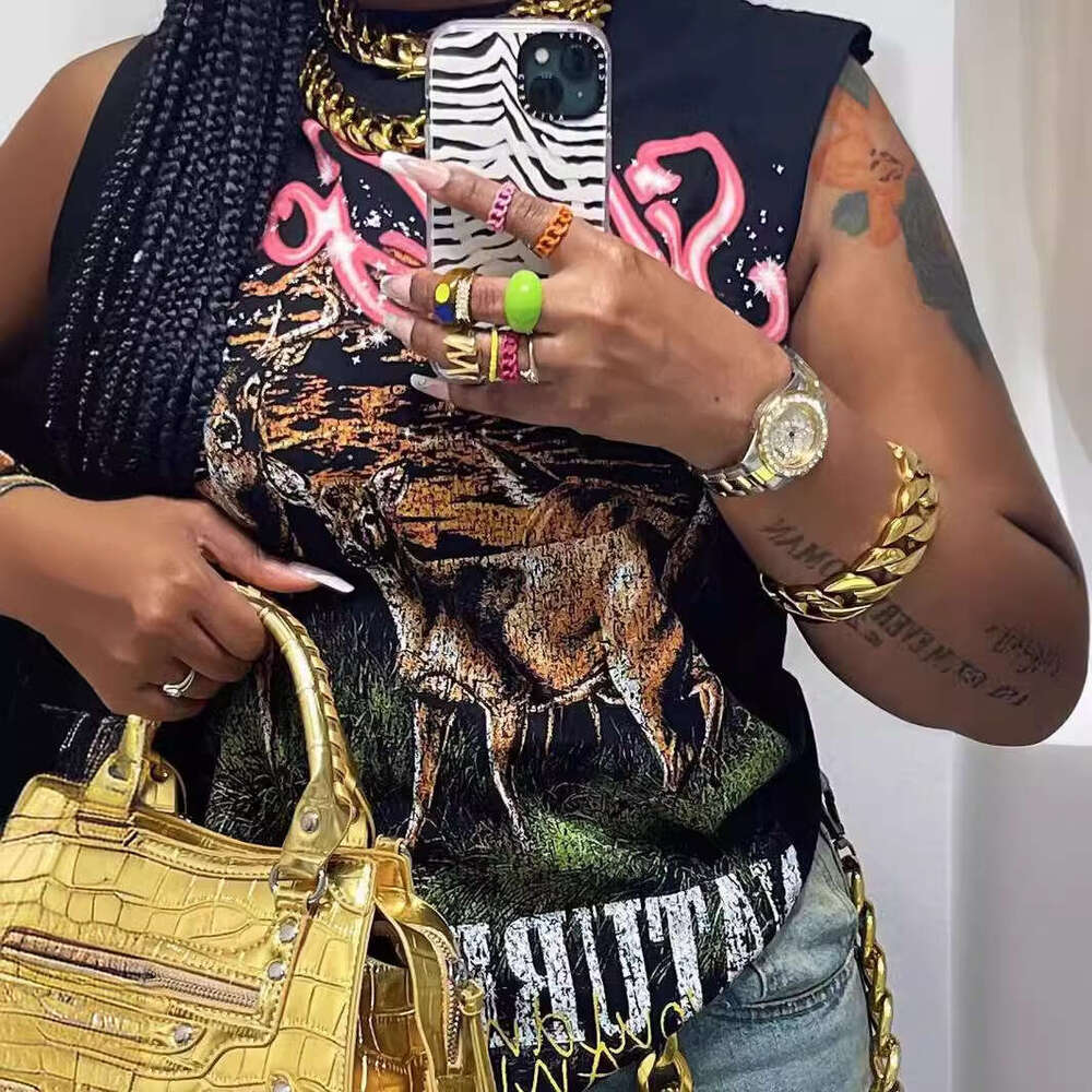 Summer New Slim Simple Fashion American Street Style Sleeveless Letter Print T-Shirt Vest Women's Clothing B5