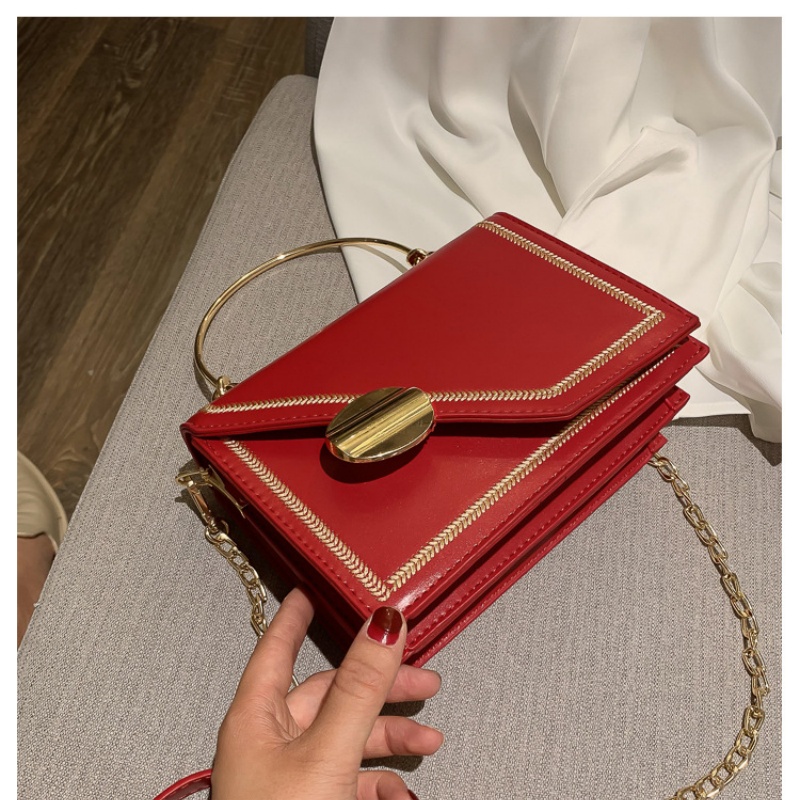 2025 Free Shipping Women's Designer Luxury New Korean Edition Chain Handheld Small Square Bag Cross Shoulder Bag red white