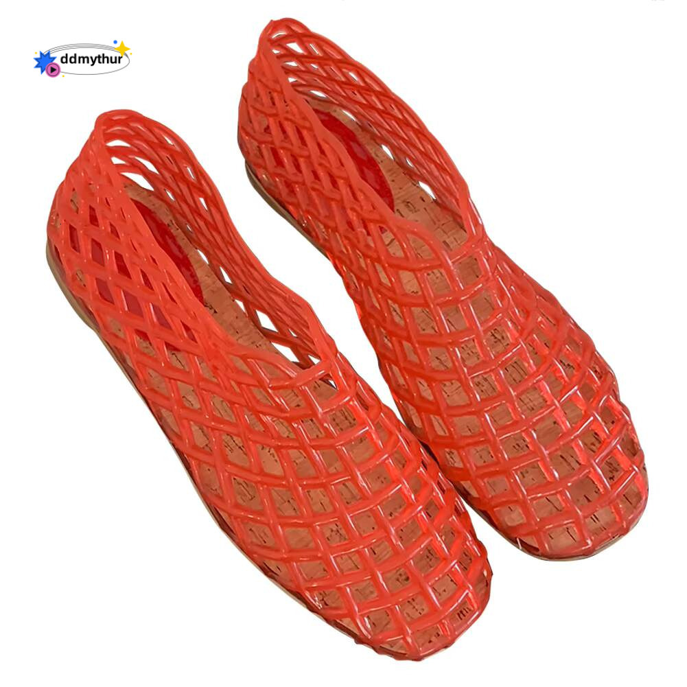 Women Mesh Ballet Flats Square Toe Jelly Shoes Lightweight Casual Flat Sandals Breathable for Summer Beach ddmythur