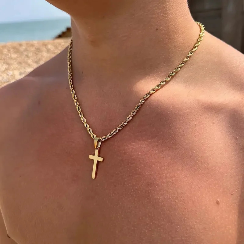 Cross Pendant Necklace for Men Women Minimalist Gold Color Jewelry Male Female Necklaces Chokers Gifts 250616