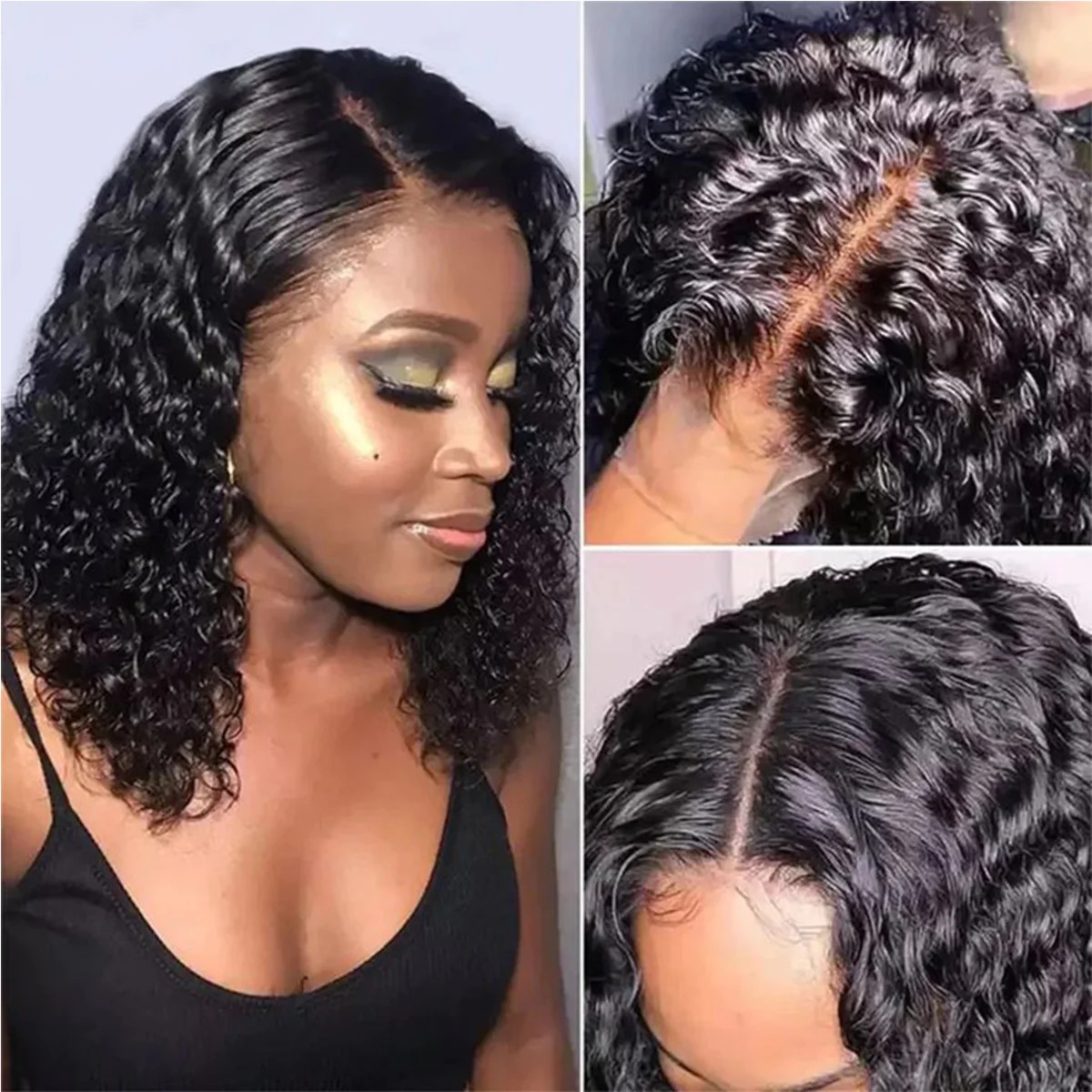 Deep Wave Frontal Wig 180% Density Pre-Plucked Short Bob 13x4 Lace Front Wig Wear And Go Glueless Human Hair Wigs For Black Woman Synthetic