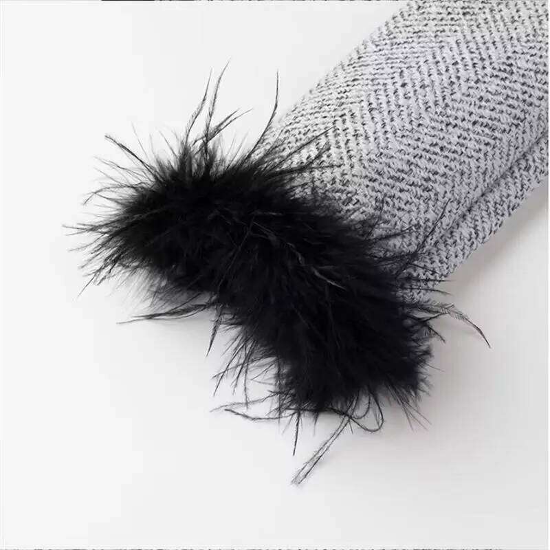 Elegant Contrast Mink Sleeve Braided Coat High Waist Suit Single-Breasted Knitted Top with Patchwork Fur A-line Skirt