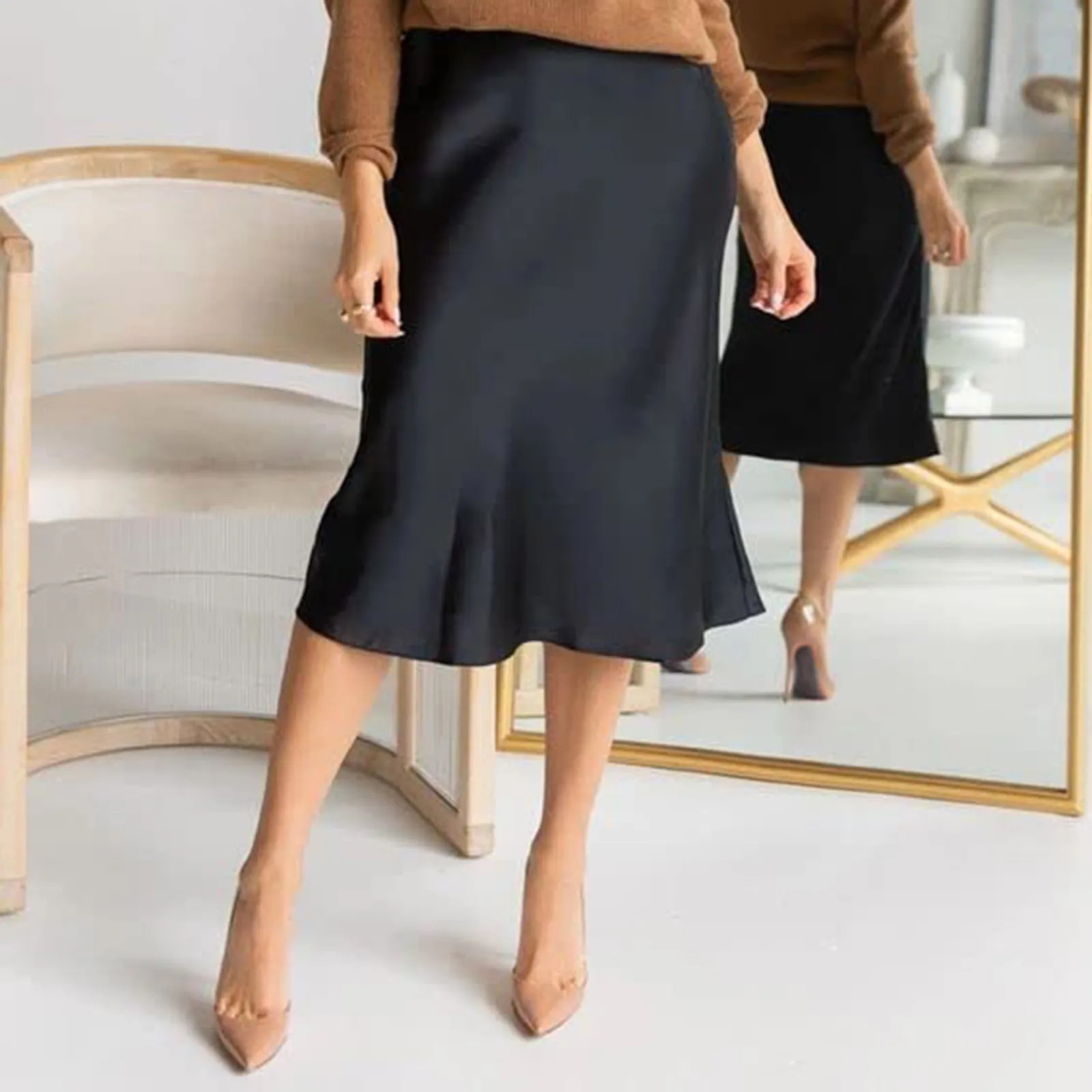 Skirts For Women Trendy Womens High Waist Midi Skirt Solid Satin Dress Zipper Elegant Summer Skirts Ropas De Mujeres 250614