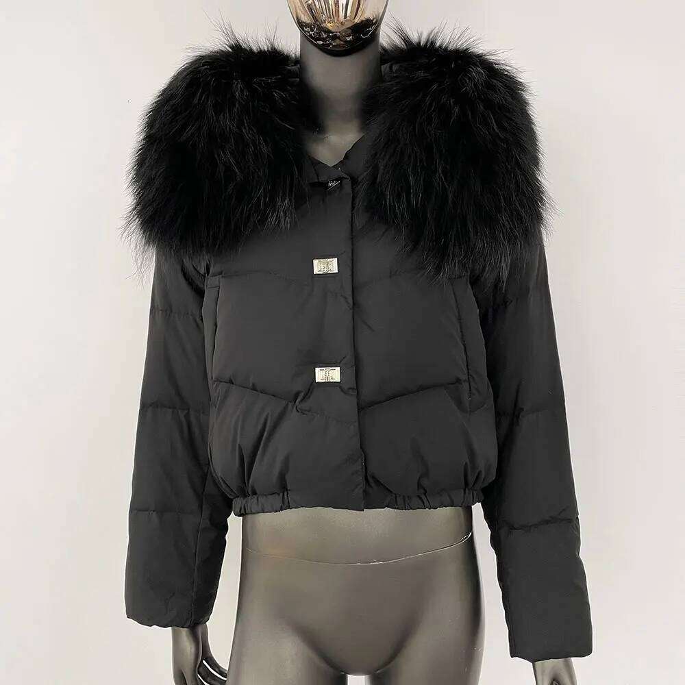 2024 New European Fashion White Duck Women Real Raccoon Fur Coat Female Warm Down Jacket Winter Autumn