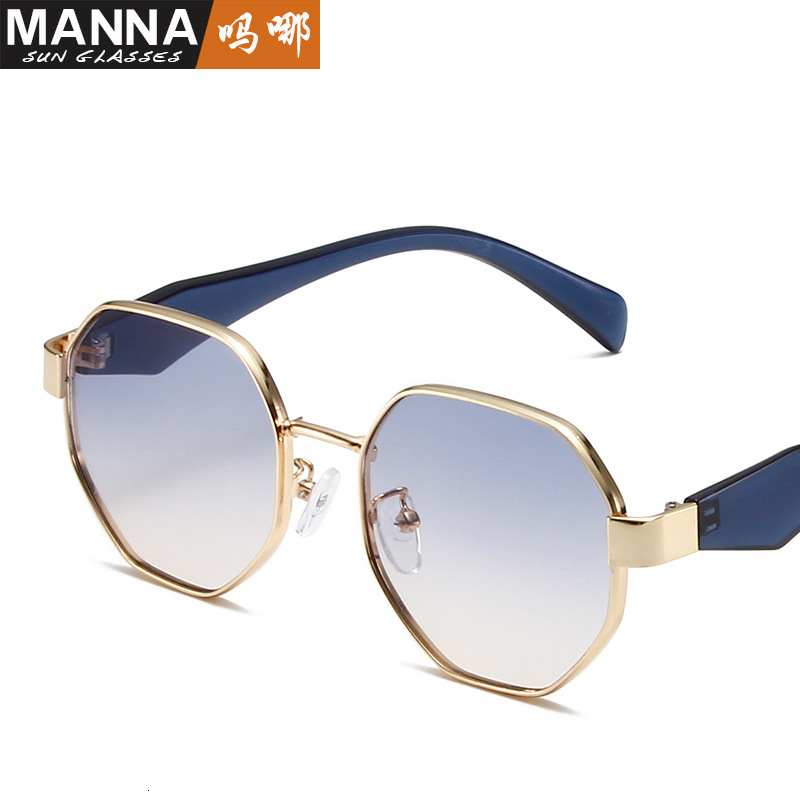 Multi-Sided Square Diamond Fashion Coffee Brown Sunglasses Trendy Large Frame Metal Glasses