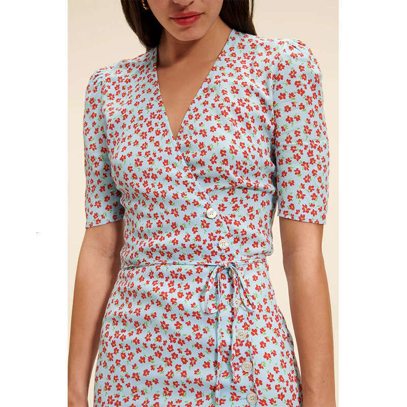 Womandress Partydress Clothes Women Designer Vestido Tender N482 Summer 2025 Printed Short Slim Fit Tie Tea Break Wrap French Style Womens Dress