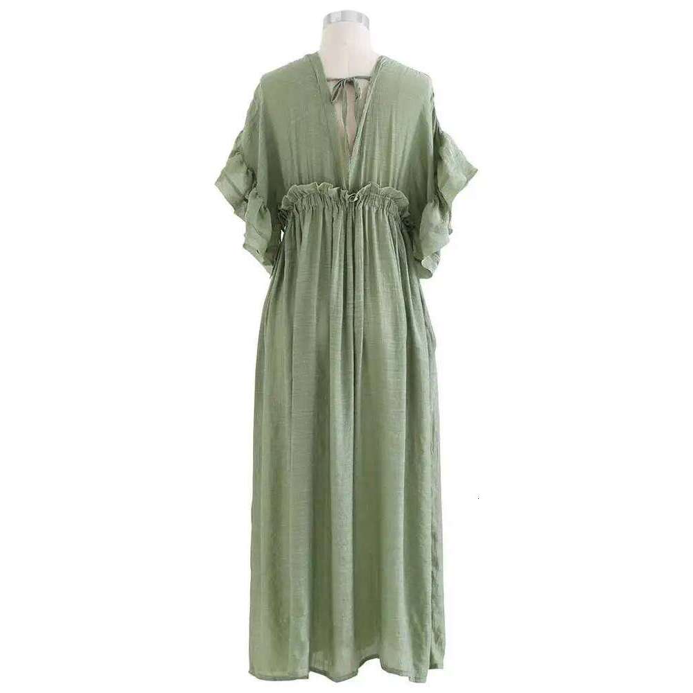 Designer Clothing 2025 Boho Inspired Sexy Bikini Cover-Ups Long Green Tunic Casual Summer Dress Boho Women Clothes Beach Wear Swim Suit Cover Up