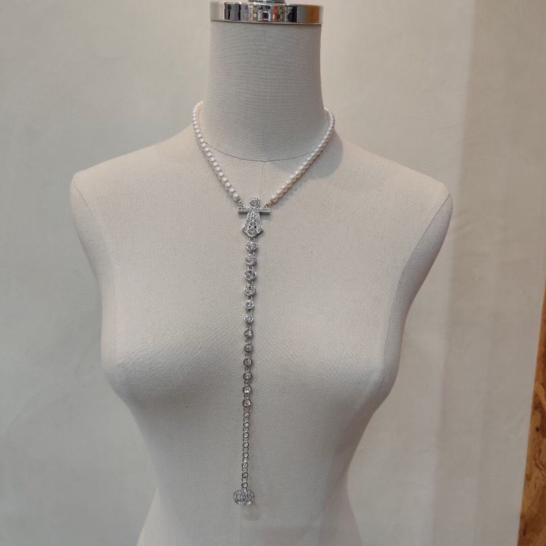 Long Crystal Pendant Necklace Classical Jewerly Women Necklace Choker Chain Rhinestone Pearl Round Geometry Necklaces Sweater Chain Accessories Party Love Gifts