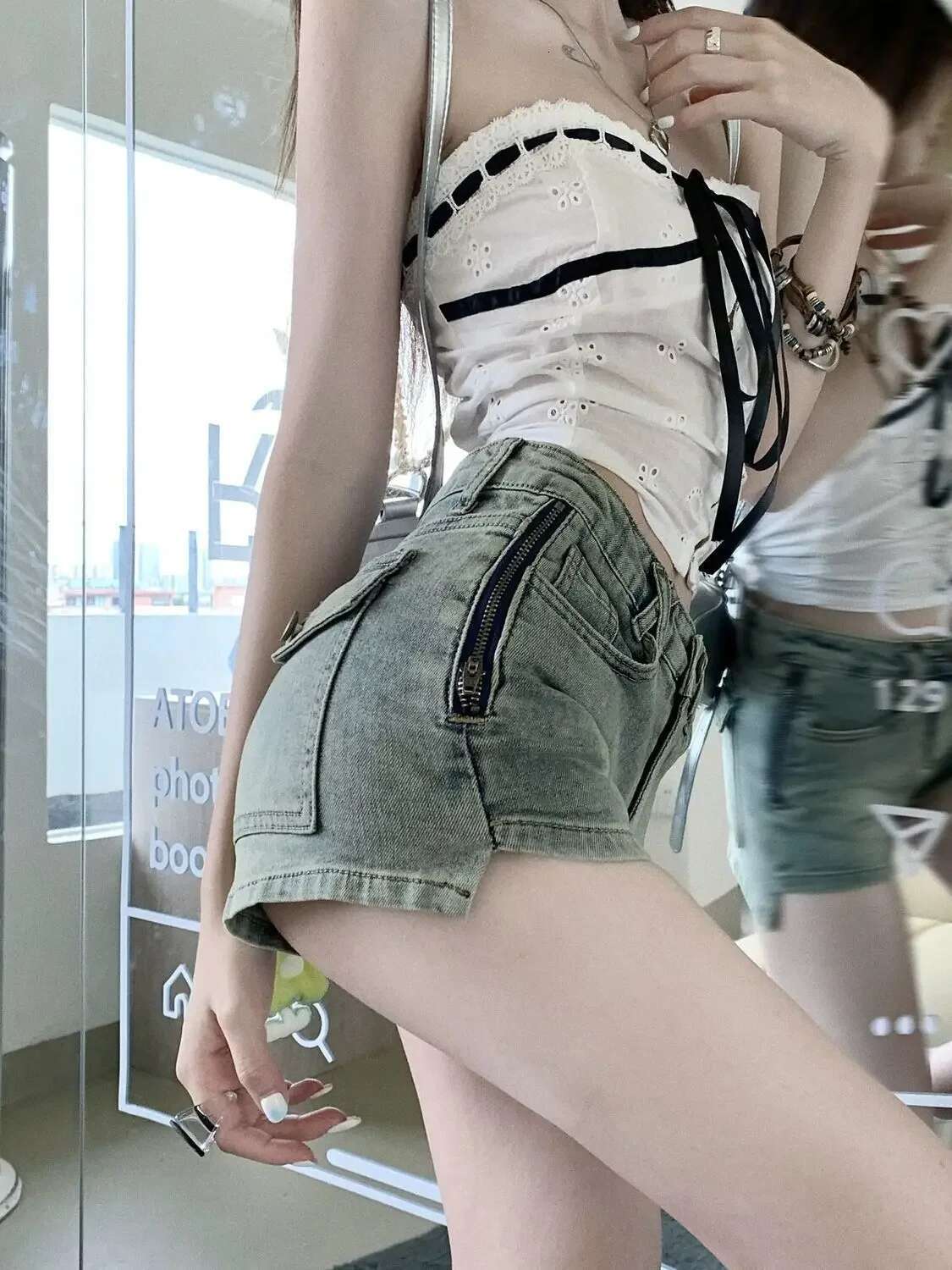 Light Blue Tight Short Jean Pants Woman Comfy Summer Aesthetic 2000s Clothes Y2k Elegant Youthful XL Kpop Denim Shorts for Women