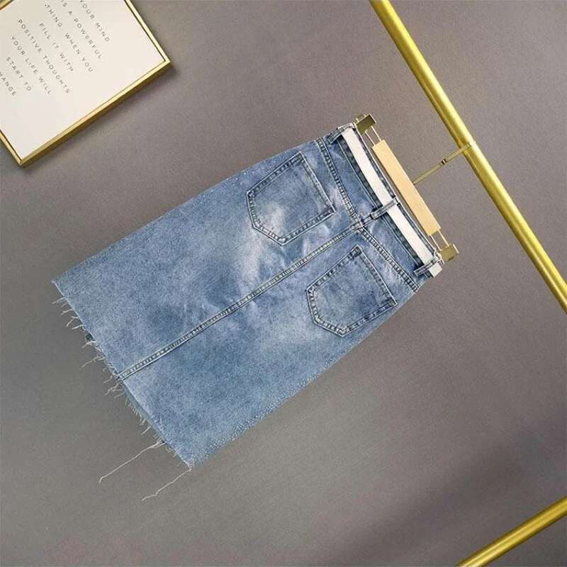 Wrap Jeans Skirts for Women Blue Midi with Slit Woman Denim Skirt High Waist Tight Korean Fashion Streetwear Clothing Trend 2025