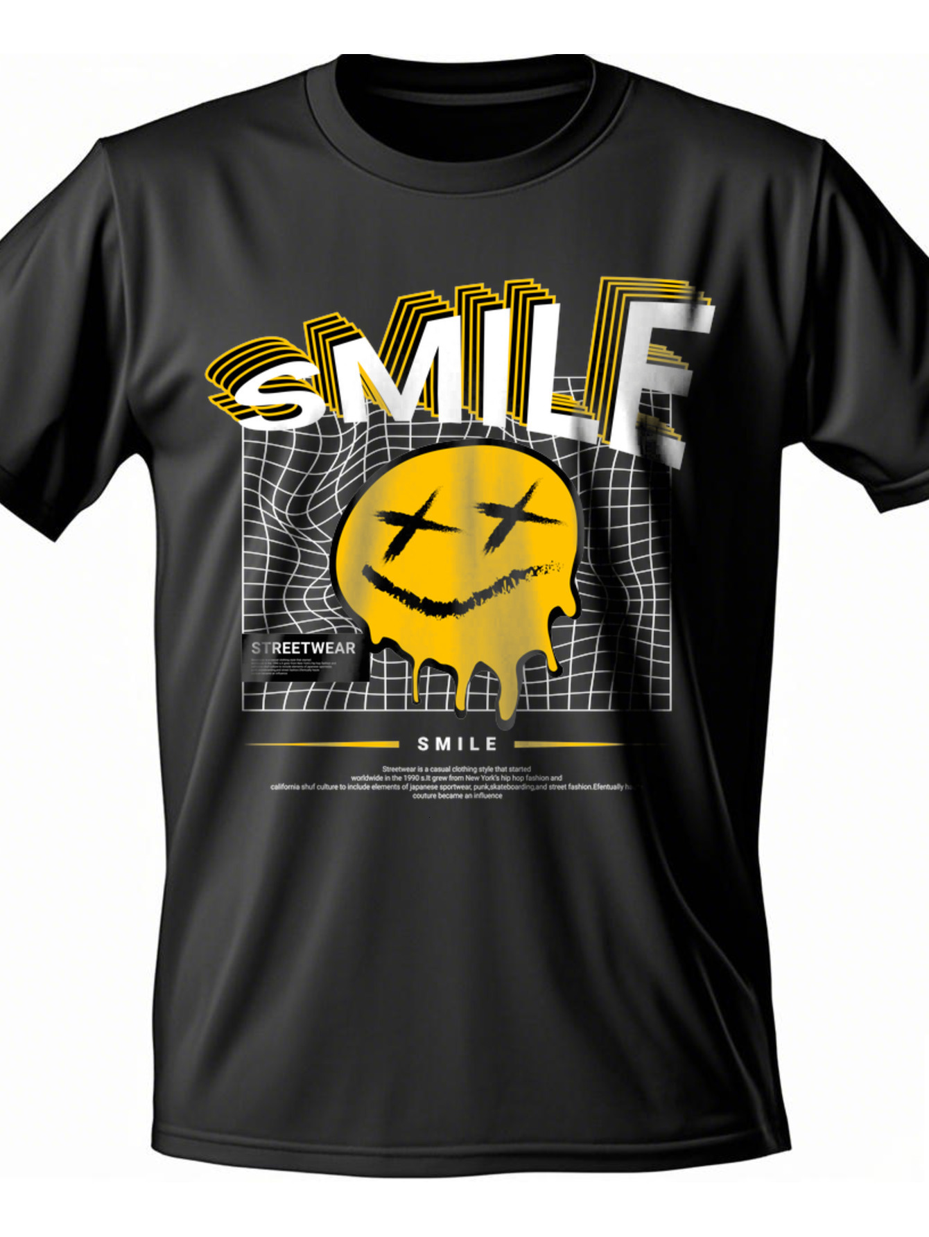 Dongdumaoyi Smiling Face Cotton Collar Short Sleeve Streetwear Round Adult Men's T-Shirts S-3Xl White/Black 180G