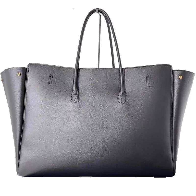 New Large-Capacity Commuter Single-Shoulder Locking Tote Wing Genuine Leather Shopping Bag, Handbag
