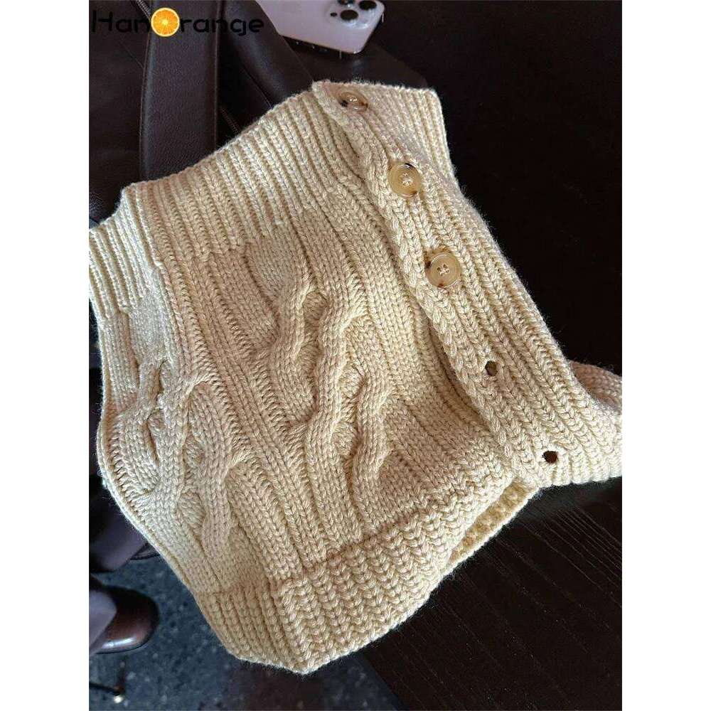 HanOrange 2024 Early Spring Fashion Twisted Wool Scarf Sweater Women Two-piece Set Thick Warm Pullover Top Apricot/Light Gray
