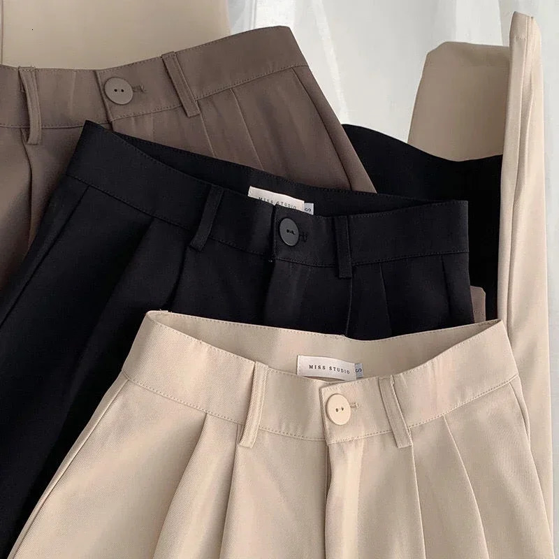 HELIAR Women Suit Pants High Waist Summer Straight Office Ladies Korean Fashion Trousers Casual Button Loose Female Pant 250616