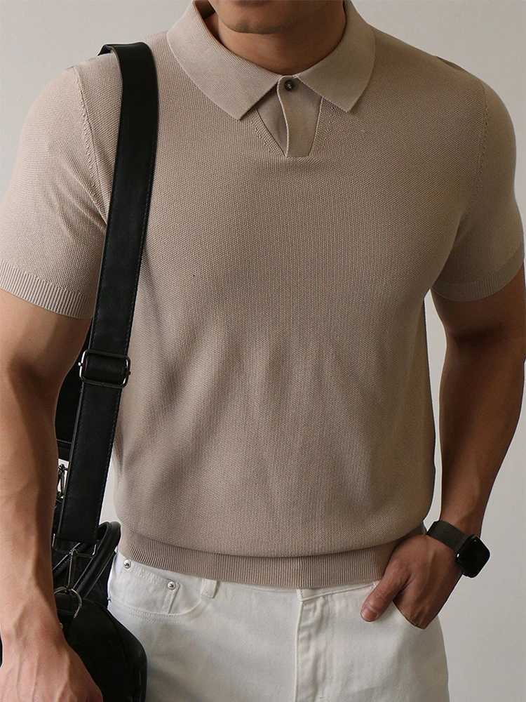 Stylish Solid Color Slim Fit Mens Knit Polo Shirt Summer Vintage Polo Neck Buttoned Tops For Men Daily Casual Short Sleeve Polos XJ250617