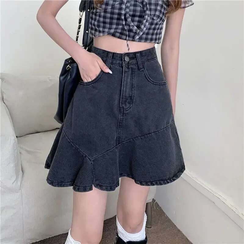 Chic and Elegant High Waist With Pocket Woman Denim Skirt Y2k Vintage Streetwear Summer 2025 Aesthetic Jeans Skirts for Women