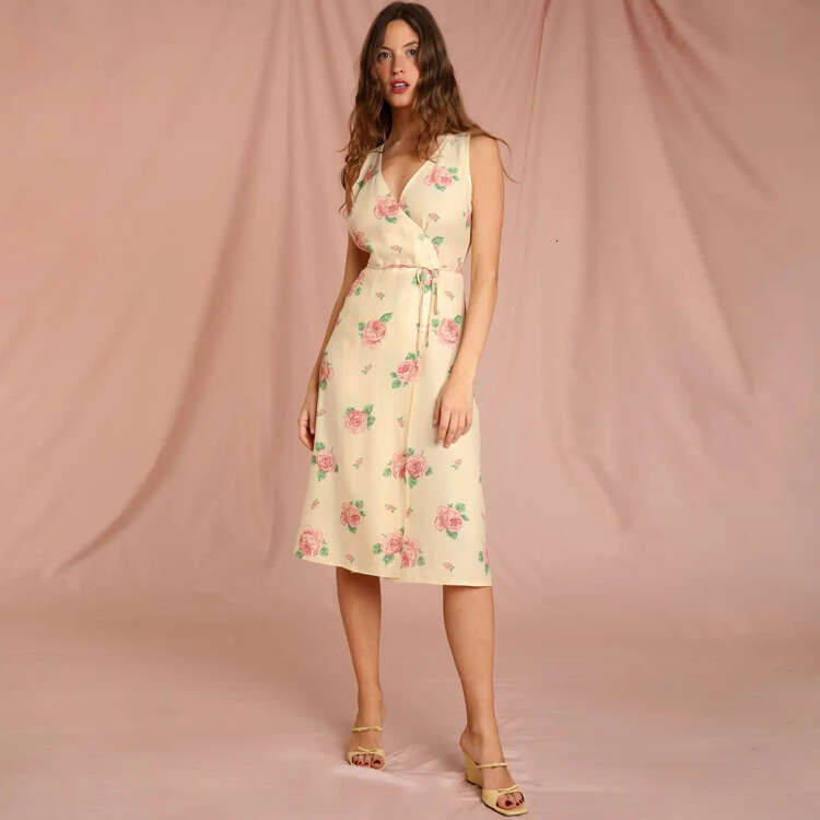 Sexy June Vestidos Elegantes Women Dresses Black Dress N489 Summer 2025 Printed Over-the-knee Mid-length French Tea Break Sleeveless Dress