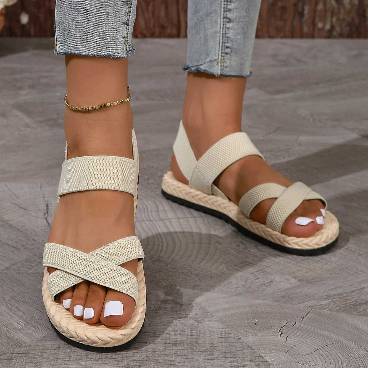 Summer Fashion Stretch Fabric Knitted Sandals Women Back Elastic Band Platform Shoes Plus Size 35-43 Shoes for Women Sandals Z250617