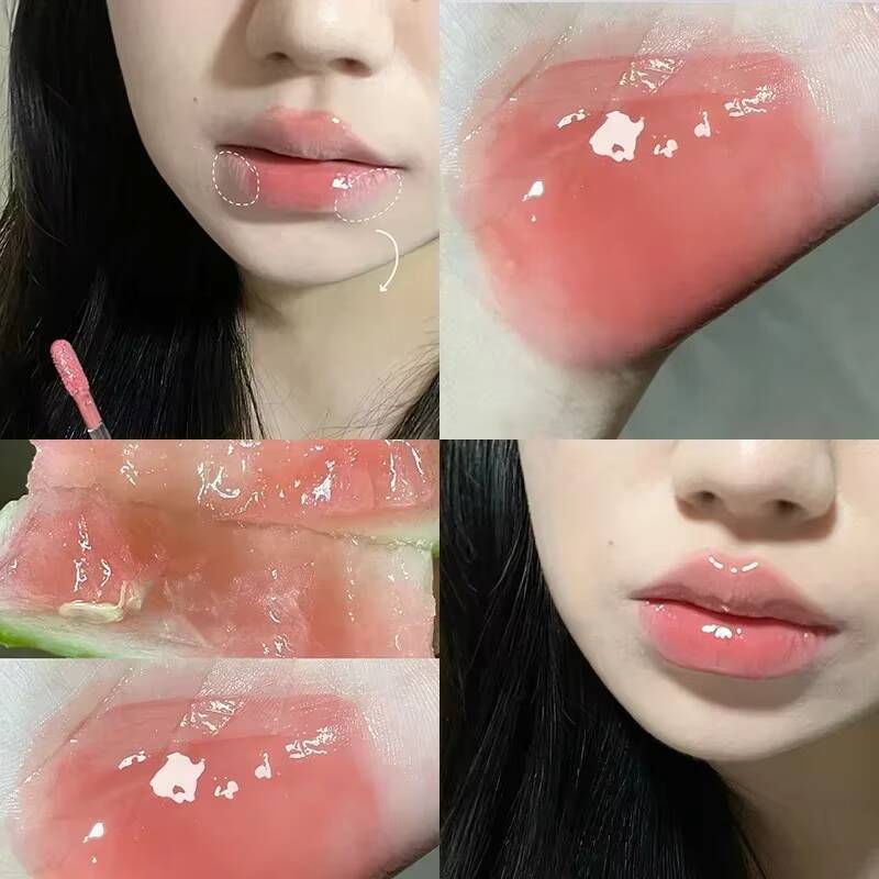 Moisturising Pen Waterproof Jelly Glaze Mirror Water Lipstick Heart-shaped Lip Gloss Non-stick Cup Korean Cosmetic happy