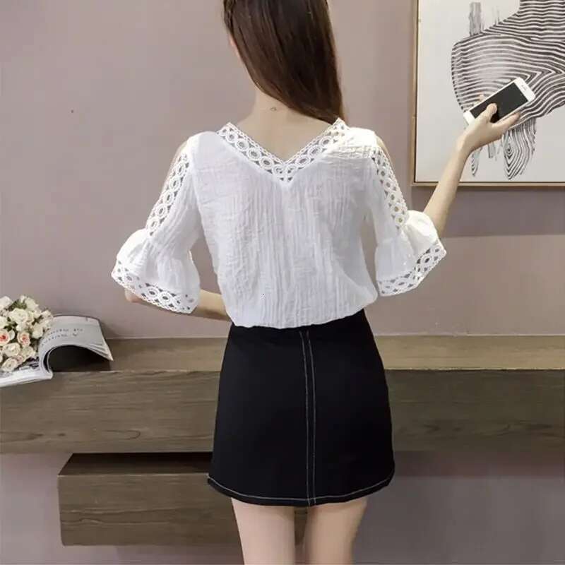 Woman Top Shirts Blouses for Women Sexy Half Sleeve Chiffon Cute and Elegant Clothing Trend 2025 Youthful Clothes Basic Social