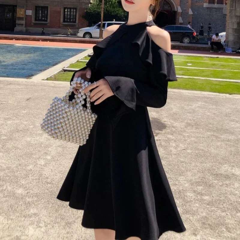 Ruffle Dresses for Women A Line Midi Woman Long Sleeve Dress Y2k Loose Casual Youth Korean Fashion One-piece Sensual Sexy X 2025