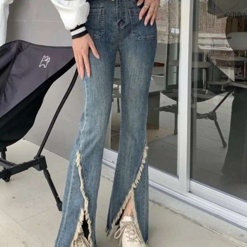 Woman Jeans Slim Fit High Waist Denim Pants for Women Size X Larg Unique Original Stretched Clothes Cool Fitted Vibrant Trousers