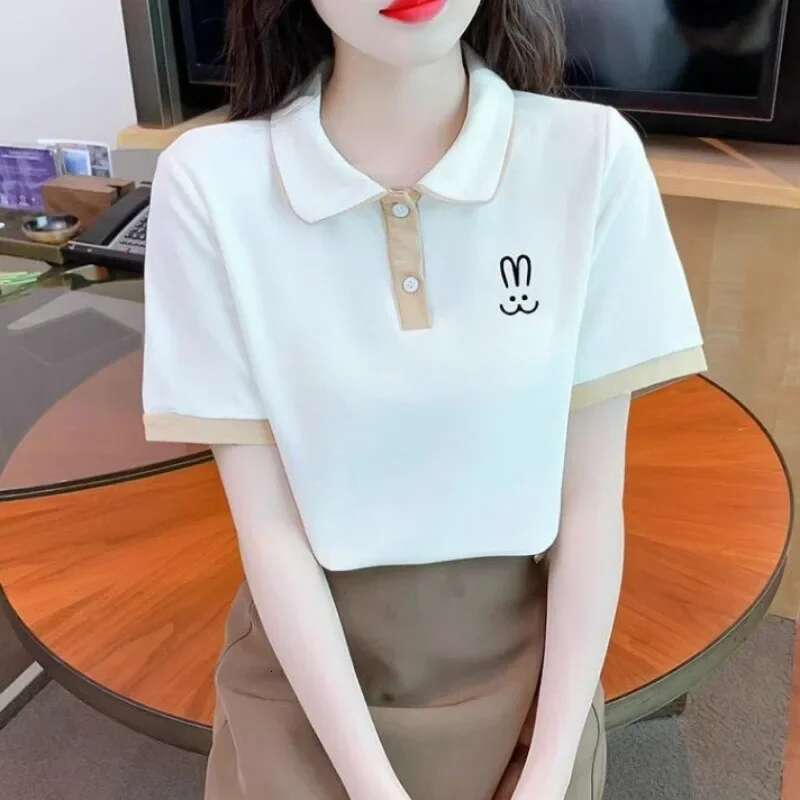 Summer Outfit Female Tee Slim Womens Polo Short Sleeve T-shirt Korean Popular Clothes Clothing Trend 2025 with Collar T-shirts