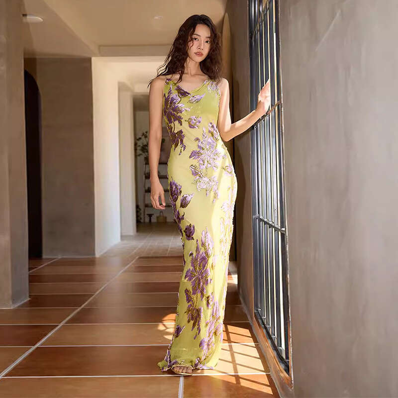 Wedding Guest Dress for Women Promdress Womens Designer Clothing Dry Clean Only 859 Silk Jacquard Velvet Swing Neck Bias Cut Slip Long Mermaid Dress f