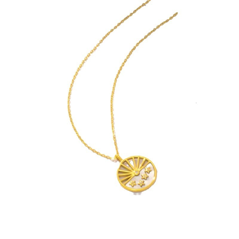 Fashion Light Style White Mother-of-Pearl Inlaid Star Round Pendant Necklace for Women Titanium Steel Non-Fading Jewelry