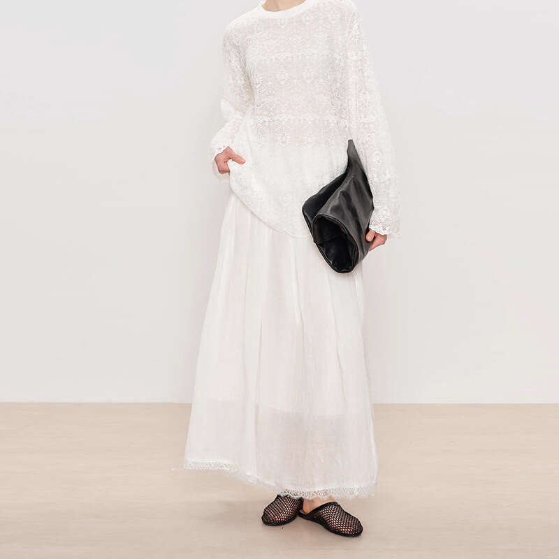 Black Dress Party Dresses for Women Women Dress 967 Summer New 2025 Lightweight Ramie Woven Lace Trim Elastic Waist Midi Skirt French Elegant Style