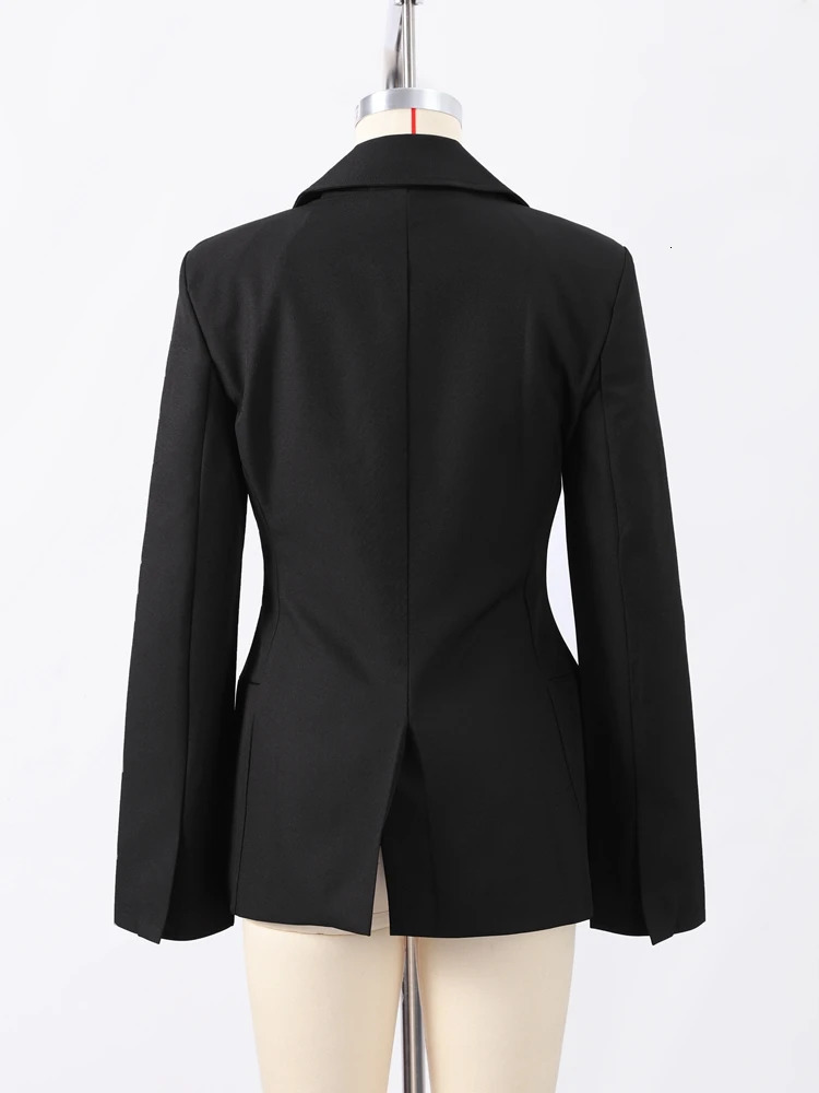 Spring Shoulder Pad Womens Black Blazer Fashion Lapel Flap Pocket Slim Button Suit Jacket Female 2025 Lady Commute Outwear 250614