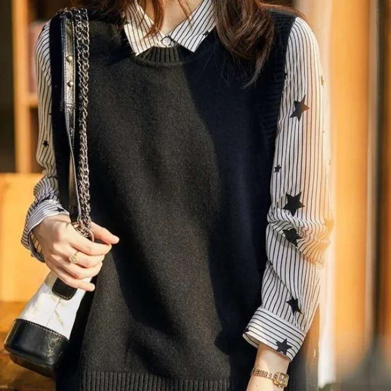 Solid Knit Vests for Women Fashion Waistcoat Korean Style Clothing Lady Sweaters Formal New In Autumn Winter Classic Knitwear
