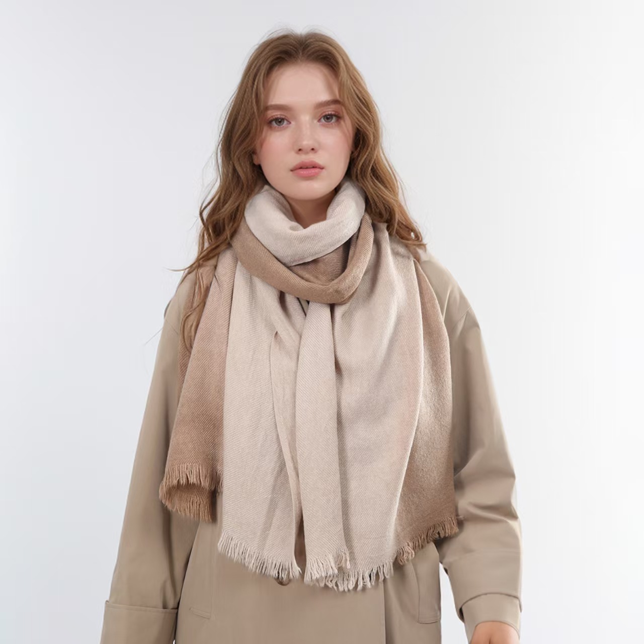 T989 Autumn and winter thin high-grade gradient two-color cashmere temperament versatile shawl scarf dual-purpose