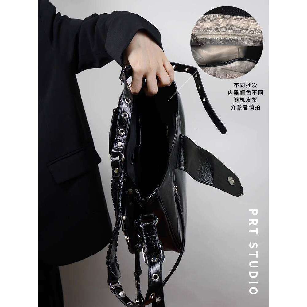 PRT Unisex Punk Y K Hot Girl Large Capacity Tote Rivet Paris Motorcycle Shoulder Crossbody Bag for Women